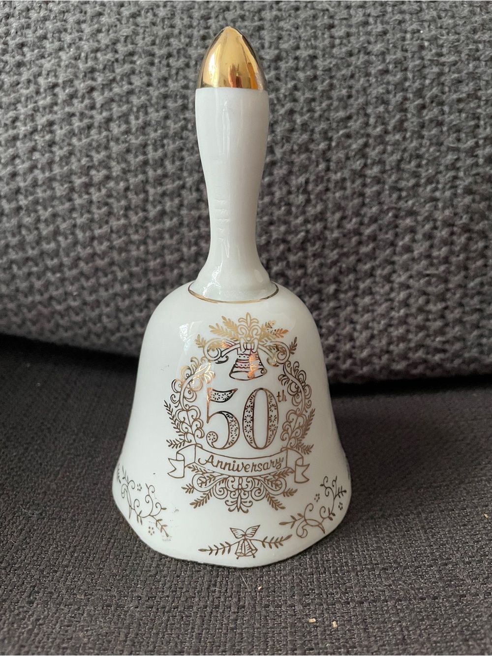 50th Anniversary Decorative White and Gold Porcelain Bell